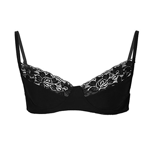 iEFiEL Herren Dessous Bralette Lingerie Sissy Erotik Unterwäsche Büsterhalter Spitze Bra Top Bügellos BH Nachthemd M L XL Schwarz Large von iEFiEL