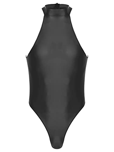 iEFiEL Herren Glänzende Body Einteiler Bodysuit mit Reißverschluss High Cut String Männerbody Nachtwäsche Dessous Schwarz XL von iEFiEL