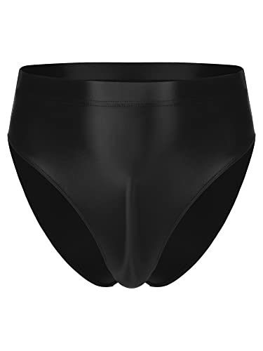 iEFiEL Herren Glänzende Unterwäsche Stretch Slips Low Rise Unterhösen Panties ÖL Wäsche Mini Bikinihosen Schwarz XL von iEFiEL