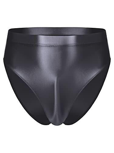 iEFiEL Herren Glänzende Unterwäsche Stretch Slips Low Rise Unterhösen Panties ÖL Wäsche Mini Bikinihosen Dunkelgrau L von iEFiEL