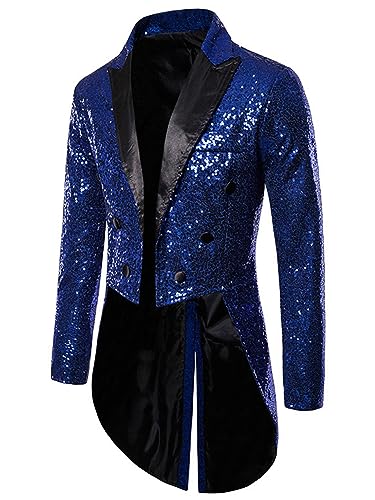 iEFiEL Herren Glitzer Frack Jacke Pailletten Sakko Smoking Mantel Blazer Freizeit 70er Disco Kostüm Anzugjacke Mottoparty Kostüm Blau L von iEFiEL