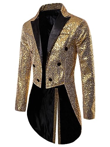 iEFiEL Herren Glitzer Frack Jacke Pailletten Sakko Smoking Mantel Blazer Freizeit 70er Disco Kostüm Anzugjacke Mottoparty Kostüm Gold XXL von iEFiEL