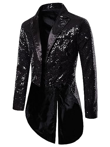 iEFiEL Herren Glitzer Frack Jacke Pailletten Sakko Smoking Mantel Blazer Freizeit 70er Disco Kostüm Anzugjacke Mottoparty Kostüm Schwarz XL von iEFiEL