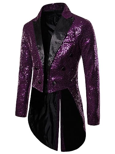 iEFiEL Herren Glitzer Frack Jacke Pailletten Sakko Smoking Mantel Blazer Freizeit 70er Disco Kostüm Anzugjacke Mottoparty Kostüm Violett L von iEFiEL