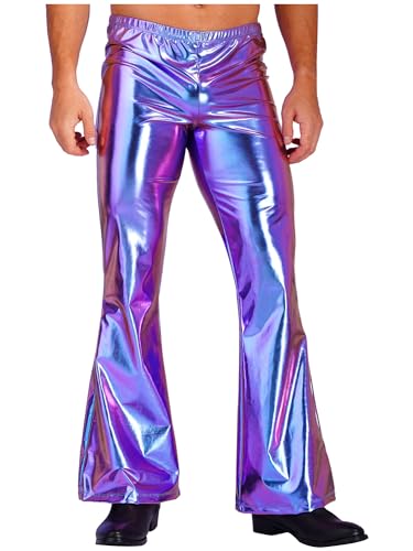 iEFiEL Herren Leder Hose Glänzende Schlaghose 70er Hippie Party Stretch Hose Retro Tanz Disco Latein Hose Wetlook Leggings Blau XXL von iEFiEL