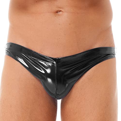 iEFiEL Herren Leder Tangas Wetlook String Glänzende Briefs Lackleder Unterhosen Ledershorts Sport T-Back Thongs Schwarz M von iEFiEL