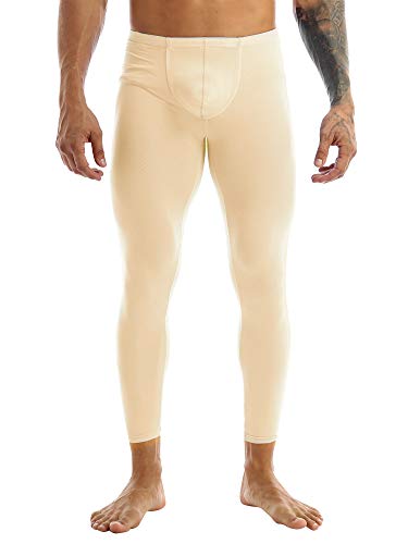 iEFiEL Herren Legging Leggin Lange Unterhose Longjohns Underwear Unterwäsche mit Transparent Effekt (M, Beige) von iEFiEL