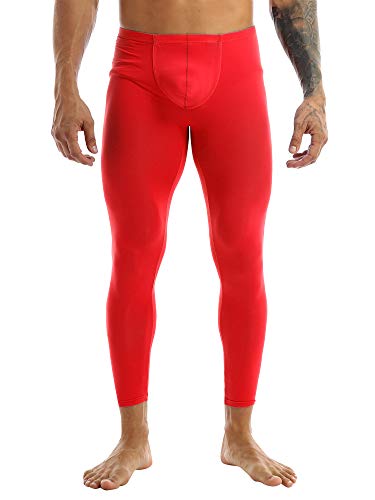iEFiEL Herren Legging Leggin Lange Unterhose Longjohns Underwear Unterwäsche mit Transparent Effekt (M, Rot) von iEFiEL