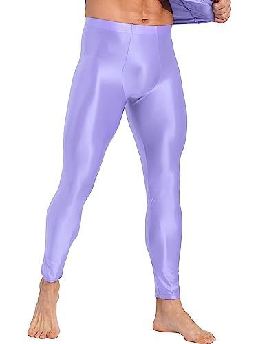 iEFiEL Herren Legging Öl Sportlich Hosen Lang Glossy Leggin Yoga Tanzhosen Unterhose Longjohns Unterwäsche Strumpfhosen Xa Helles Lila L von iEFiEL