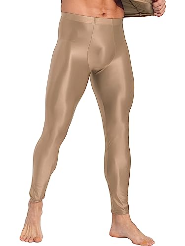 iEFiEL Herren Legging Öl Sportlich Hosen Lang Glossy Leggin Yoga Tanzhosen Unterhose Longjohns Unterwäsche Strumpfhosen Xa Kaffee XL von iEFiEL