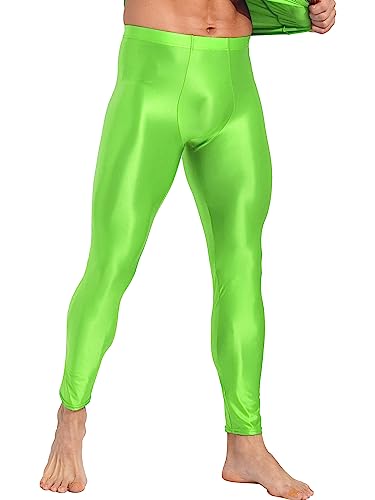 iEFiEL Herren Legging Öl Sportlich Hosen Lang Glossy Leggin Yoga Tanzhosen Unterhose Longjohns Unterwäsche Strumpfhosen Xa Leuchtendes Grün L von iEFiEL