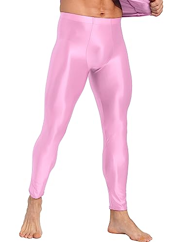 iEFiEL Herren Legging Öl Sportlich Hosen Lang Glossy Leggin Yoga Tanzhosen Unterhose Longjohns Unterwäsche Strumpfhosen Xa Rosa M von iEFiEL