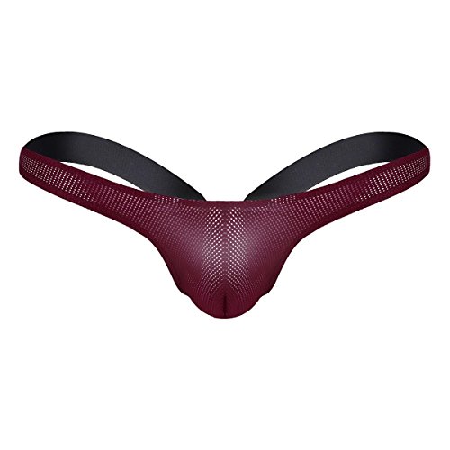 iEFiEL Herren Mini Micro Strings Tanga T-Back Unterhose Erotik Sexy Jockstrap Stretch-Unterwäsche Bikini Slips Lingerie Hosen M-XXL (XL, A Burgundy) von iEFiEL