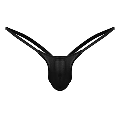 iEFiEL Herren Mini Micro Strings Tanga T-Back Unterhose Erotik Sexy Jockstrap Stretch-Unterwäsche Bikini Slips Lingerie Hosen M-XXL Schwarz M von iEFiEL