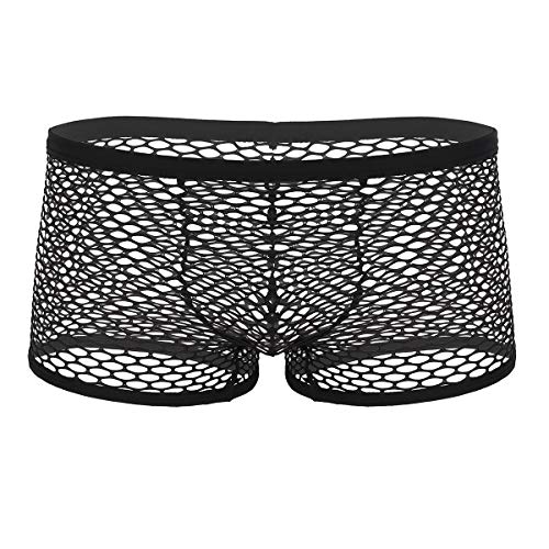 iEFiEL Herren Netz Boxershort Transparent Unterwäsche Mesh Unterhosen Bikini Slips Briefs Shorts Pants Reizwäsche Dessous Schwarz Weiß Schwarz XXL von iEFiEL