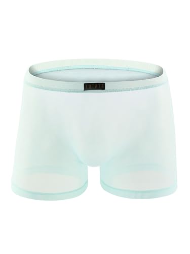 iEFiEL Herren Öl Boxershorts Glanz Unterwäsche Stretch Boxer Briefs Lang Unterhose Männer Kurz Höschen Eng Shiny Reizwäsche X Hellblau S von iEFiEL