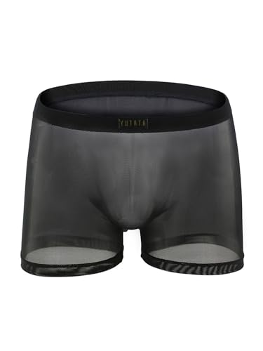 iEFiEL Herren Öl Boxershorts Glanz Unterwäsche Stretch Boxer Briefs Lang Unterhose Männer Kurz Höschen Eng Shiny Reizwäsche X Schwarz M von iEFiEL