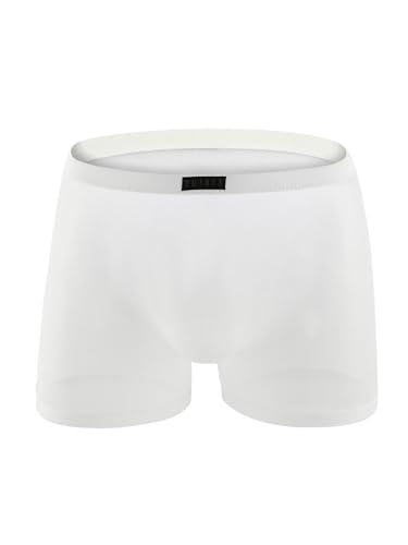 iEFiEL Herren Öl Boxershorts Glanz Unterwäsche Stretch Boxer Briefs Lang Unterhose Männer Kurz Höschen Eng Shiny Reizwäsche X Weiß S von iEFiEL