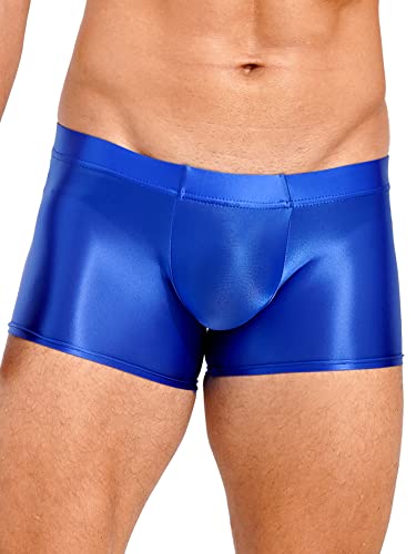 iEFiEL Herren Öl Boxershorts Glossy Shorts Eng Stretch Boxer Briefs Unterhose Pants Glänzende Unterwäsche Gogo Party Clubwear Blau XL von iEFiEL