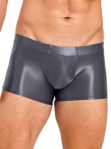 iEFiEL Herren Öl Boxershorts Glossy Shorts Eng Stretch Boxer Briefs Unterhose Pants Glänzende Unterwäsche Gogo Party Clubwear Dunkelgrau L von iEFiEL