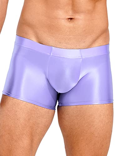 iEFiEL Herren Öl Boxershorts Glossy Shorts Eng Stretch Boxer Briefs Unterhose Pants Glänzende Unterwäsche Gogo Party Clubwear Helles Lila M von iEFiEL