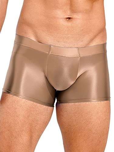 iEFiEL Herren Öl Boxershorts Glossy Shorts Eng Stretch Boxer Briefs Unterhose Pants Glänzende Unterwäsche Gogo Party Clubwear Kaffee XXL von iEFiEL