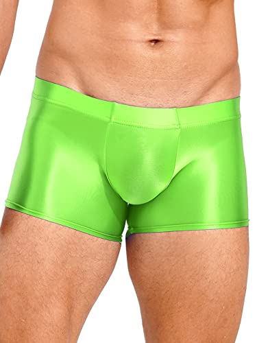 iEFiEL Herren Öl Boxershorts Glossy Shorts Eng Stretch Boxer Briefs Unterhose Pants Glänzende Unterwäsche Gogo Party Clubwear Leuchtendes Grün L von iEFiEL