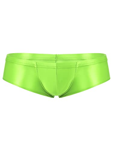 iEFiEL Herren Shiny Metallic Slip Glänzende Männer Unterwäsche Leicht Öl Bikinislips Low Rise Unterhosen Höschen M-XXL Fluorescent Green XXL von iEFiEL