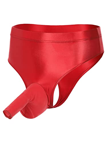 iEFiEL Herren Öl Slips Wetlook Unterhosen Stretch Thong String Tanga Hohe Taille Höschen Nylon Pants Reizwäsche Unterwäsche A Burgundy XL von iEFiEL