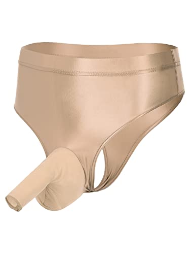 iEFiEL Herren Öl Slips Wetlook Unterhosen Stretch Thong String Tanga Hohe Taille Höschen Nylon Pants Reizwäsche Unterwäsche A Kaffee L von iEFiEL