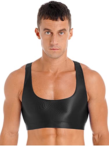 iEFiEL Herren Öl Tank Top Glänzende Unterhemd Ärmellose Netzhemd Transparent Shirt Männer Muskelshirt Stretch T-Shirts Dessous Clubwear A Schwarz XL von iEFiEL