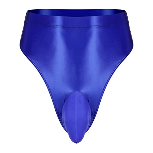 iEFiEL Herren Öl Unterwäsche Metallic Mirco Panties Thong G-String Kurz Wäsche Einfarbig Reizunterwäsche Dessous Blau L von iEFiEL