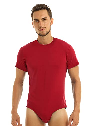 iEFiEL Herren Overall Kurzarm Bodysuit mit Druckknöpfe im Schritt Baumwolle Männer Sportbody Rundhals Tops T-Shirt M-XXL Rot 3XL von iEFiEL