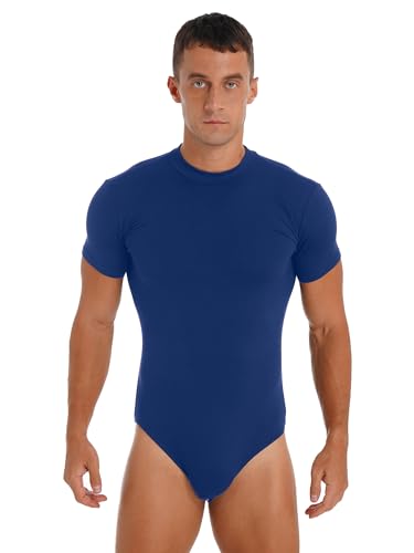 iEFiEL Herren Overall Kurzarm Bodysuit mit Druckknöpfe im Schritt Baumwolle Männer Sportbody Rundhals Tops T-Shirt M-XXL X Blau XXL von iEFiEL