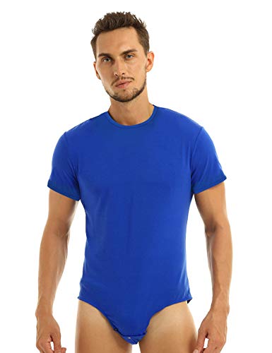 iEFiEL Herren Overall Kurzarm Bodysuit mit Druckknöpfe im Schritt Baumwolle Männer Sportbody Rundhals Tops T-Shirt M-XXL Blau XL von iEFiEL