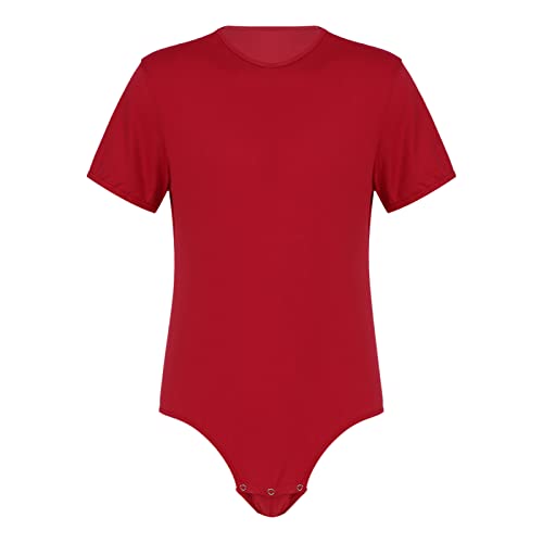 iEFiEL Herren Overall mit Kent Kragen Kurzarm Poloshirt Hemd Bodysuit mit Druckknöpfe im Schritt Männer Sportbody Tops Clubwear V Rot Basic Stil M von iEFiEL