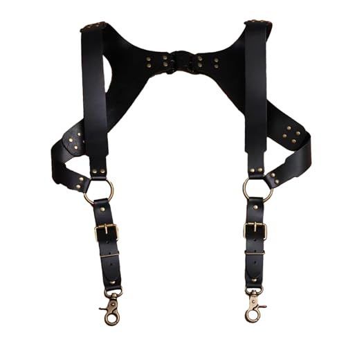 iEFiEL Herren PU-Leder Schulter Gürtel Brust Harness Hosenträger Punk Geschirr mit Schnalle Body Brustgeschirr Nachtclub Party Clubwear Accessories Schwarz A One Size von iEFiEL