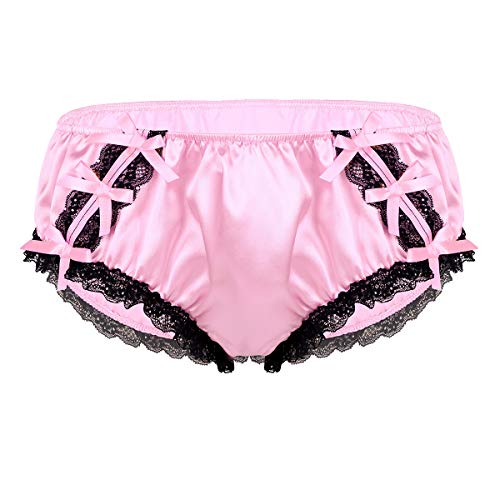 iEFiEL Herren Satin Unterwäsche G-String Tanga Sissy Dessous Erotik Nachtwäsche Spitze Pantys Höschen Rosa Blau A Rosa L von iEFiEL