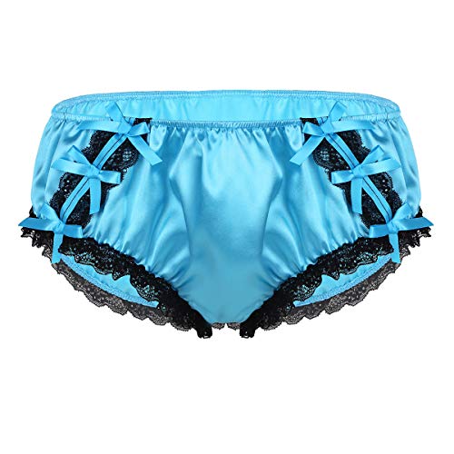 iEFiEL Herren Satin Unterwäsche G-String Tanga Sissy Dessous Erotik Nachtwäsche Spitze Pantys Höschen Rosa Blau Blau L von iEFiEL