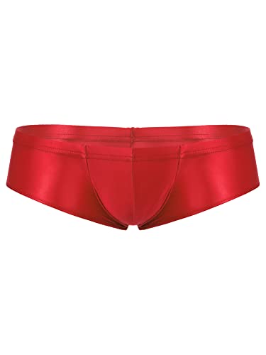 iEFiEL Herren Shiny Metallic Slip Glänzende Männer Unterwäsche Leicht Öl Bikinislips Low Rise Unterhosen Höschen M-XXL Rot L von iEFiEL