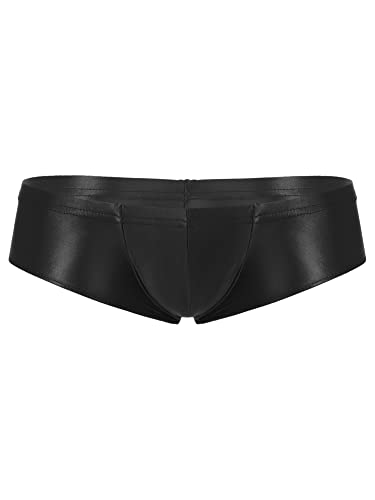 iEFiEL Herren Shiny Metallic Slip Glänzende Männer Unterwäsche Leicht Öl Bikinislips Low Rise Unterhosen Höschen M-XXL Schwarz M von iEFiEL