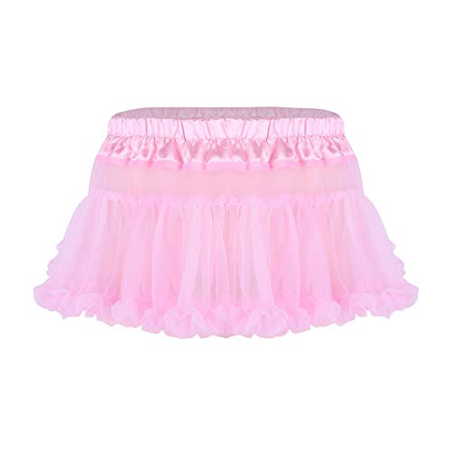 iEFiEL Herren Sissy Dessous Tutu Rock Satin Unterwäsche Rüschen Mini Rock kurz Tüll-Rock für Männer Nachtwäsche Rosa Einheitsgröße von iEFiEL