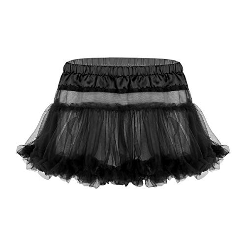 iEFiEL Herren Sissy Dessous Tutu Rock Satin Unterwäsche Rüschen Mini Rock kurz Tüll-Rock für Männer Nachtwäsche Schwarz Einheitsgröße von iEFiEL