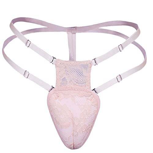 iEFiEL Herren Sissy G-String Spitze Unterwäsche Offenen Riemenstring Low Rise Höschen Shorts Einfarbig Bikinislips Nude Einheitsgröße von iEFiEL