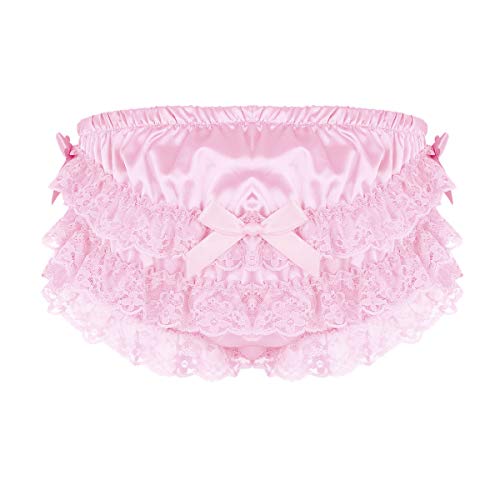 iEFiEL Herren Sissy Panties Männer Spitzen & Stain Boxershorts mit Rüschen elastische Unterhose Briefs Bikini Slip Erotik Dessous M-2XL A Rosa M von iEFiEL