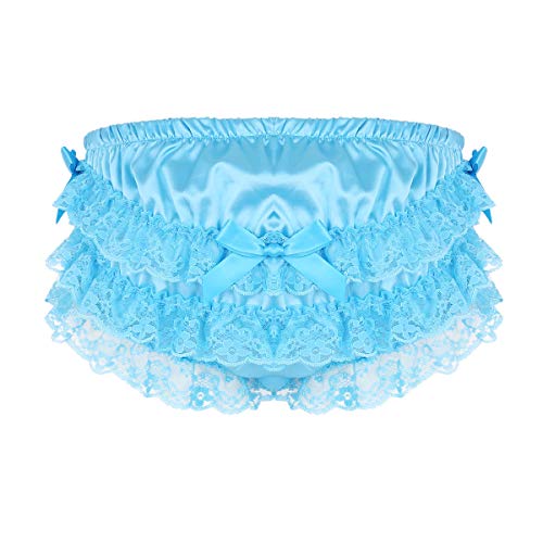 iEFiEL Herren Sissy Panties Männer Spitzen & Stain Boxershorts mit Rüschen elastische Unterhose Briefs Bikini Slip Erotik Dessous M-2XL Blau L von iEFiEL