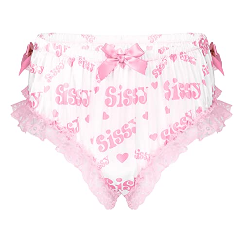 iEFiEL Herren Sissy Panties Männer Spitzen & Stain Boxershorts mit Rüschen elastische Unterhose Briefs Bikini Slip Erotik Dessous M-2XL Rosa Buchstaben M von iEFiEL