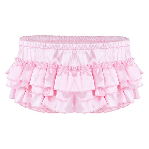 iEFiEL Herren Sissy Slips Rüschen Dessous Reizwäsche Männer Satin Bikini Slip Briefs Shorts Unterwäsche Kostüm Unterhose mit Röckchen Rosa L von iEFiEL