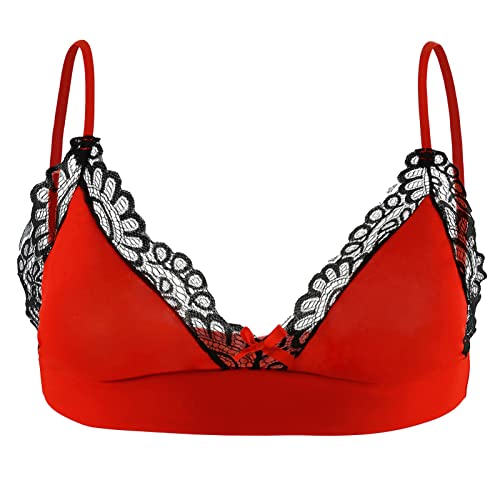 iEFiEL Herren Sissy Spitze Unterwäsche Dessous Transparent Unterhemd Büstenhalter Bralette Bra Top Lace BH Nachthemd Clubwear Gogo X Rot XXL von iEFiEL