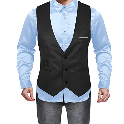 iEFiEL Herren Smoking Weste Anzug Gentleman Klassisch Basic Mode Einreiher Drei Knöpfe Weste Business Festzug Slim Fit (XXX-Large, Schwarz) von iEFiEL